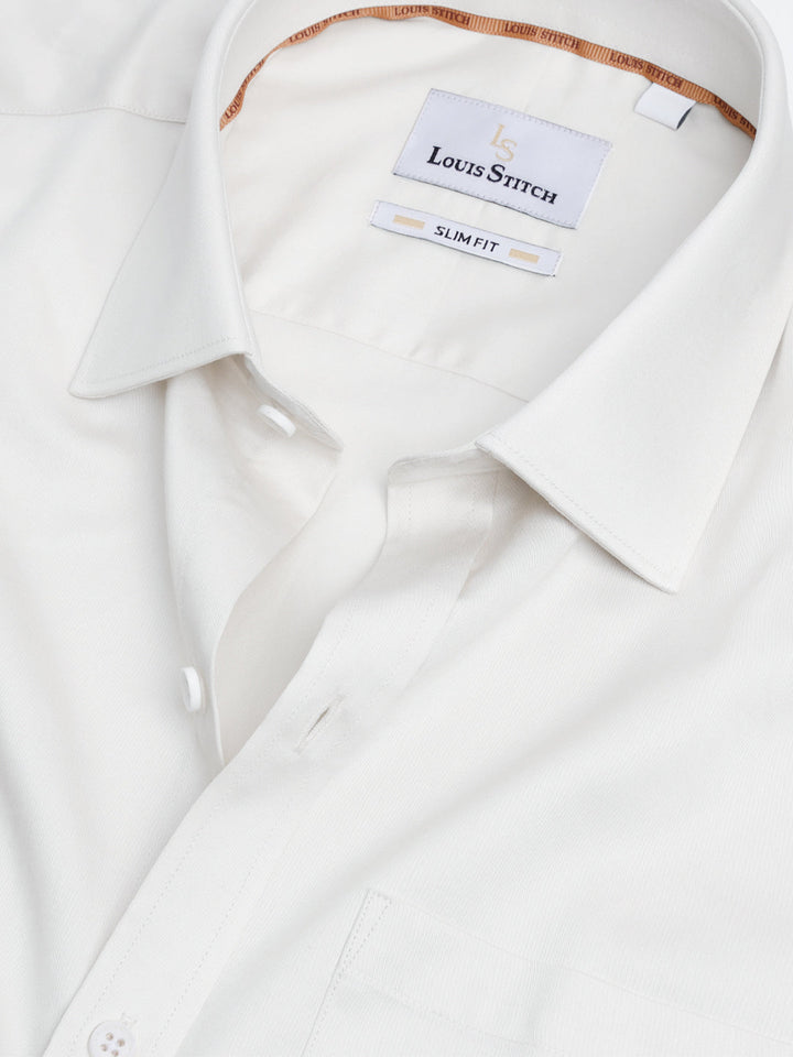 Men's Slim Fit Solid Off-White Formal Shirt
