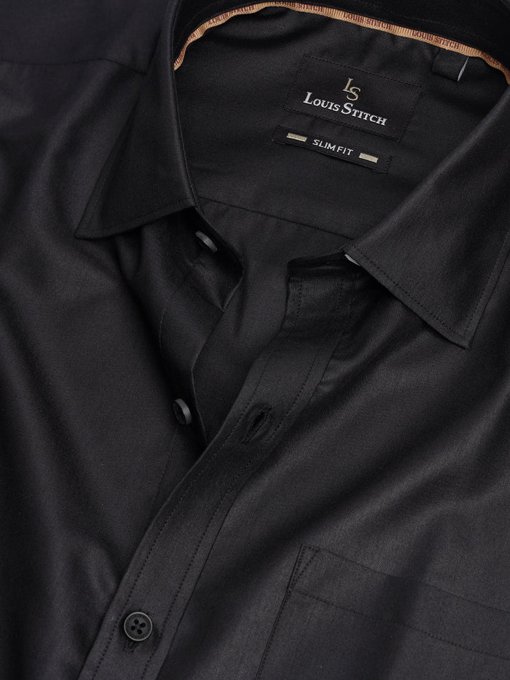 Men's Slim Fit Solid Black Formal Shirt