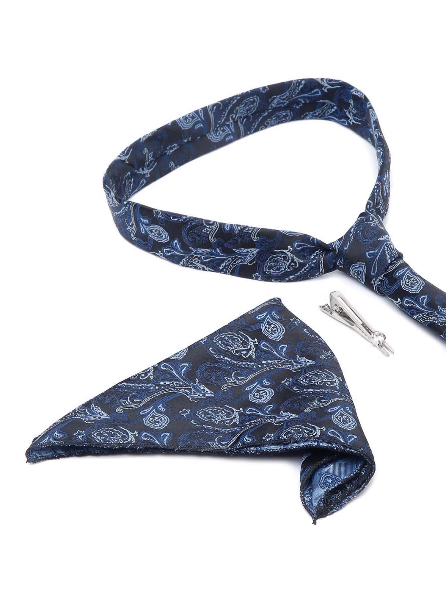 Carolina Blue Luxury Italian Silk Necktie Set With Pocket Square Chrome Tie pin