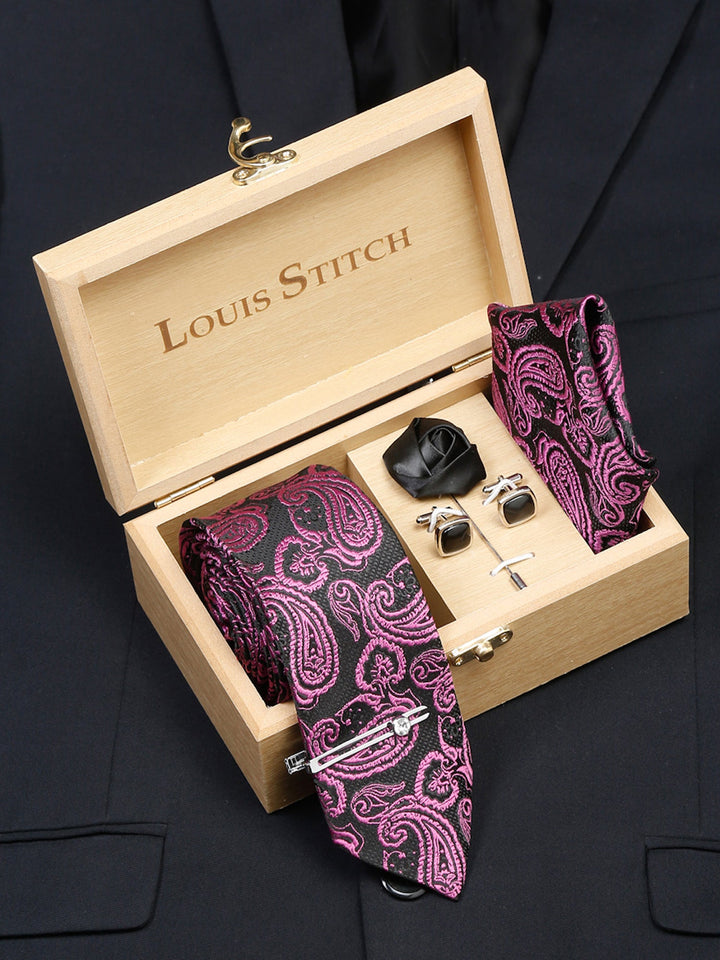  Orchid Purple Luxury Italian Silk Necktie Set With Pocket Square Cufflinks Brooch Chrome Tie pin