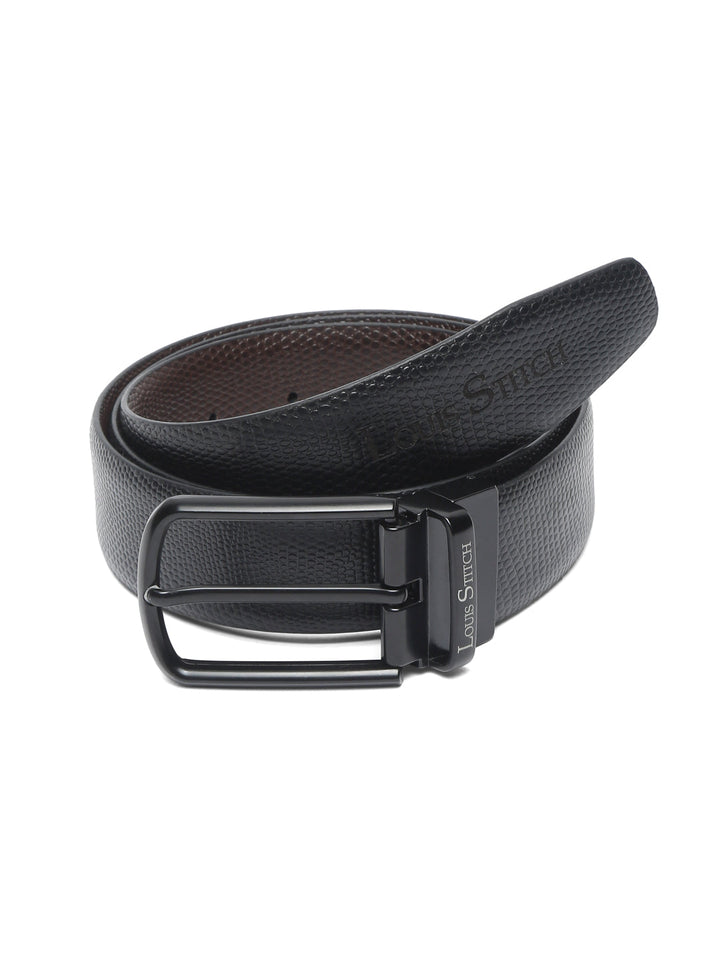Black : Brown : Matt Gunmetal Men's Black & Brown Formal Italian Leather Reversible Belt For Men