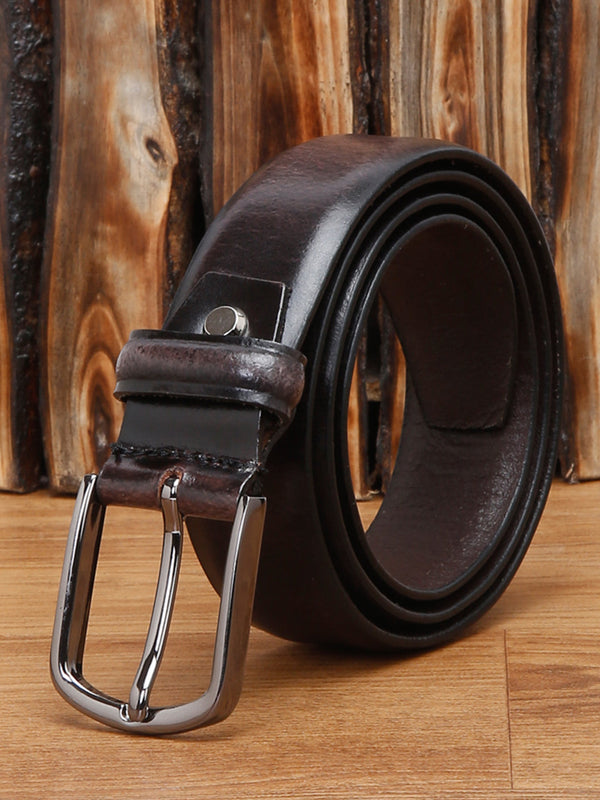 Dark Brown Men'S Dark Brown Italian Leather Belt Handcrafted With Chrome Buckle