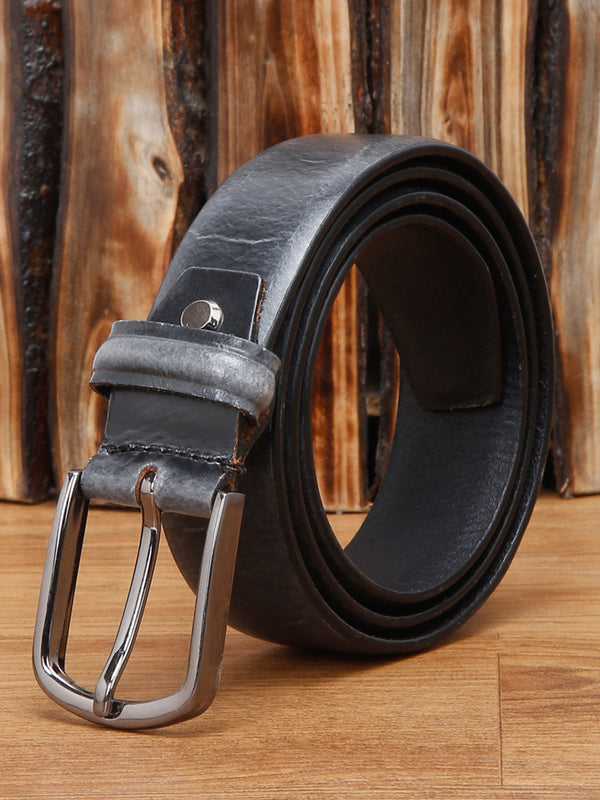 Grey Men'S Grey Italian Leather Belt Handcrafted With Chrome Buckle