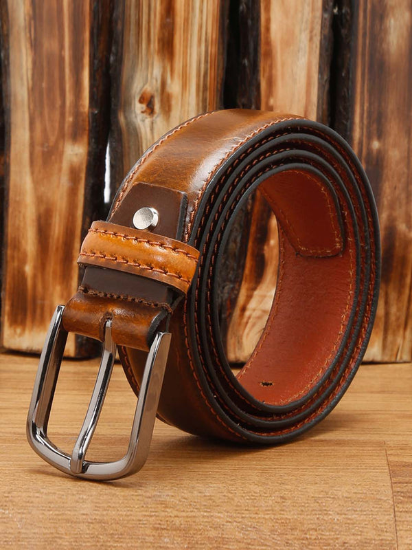 Brown Men'S British Brown Italian Raw Crunch Leather Belt Handcrafted With Glossy Buckle