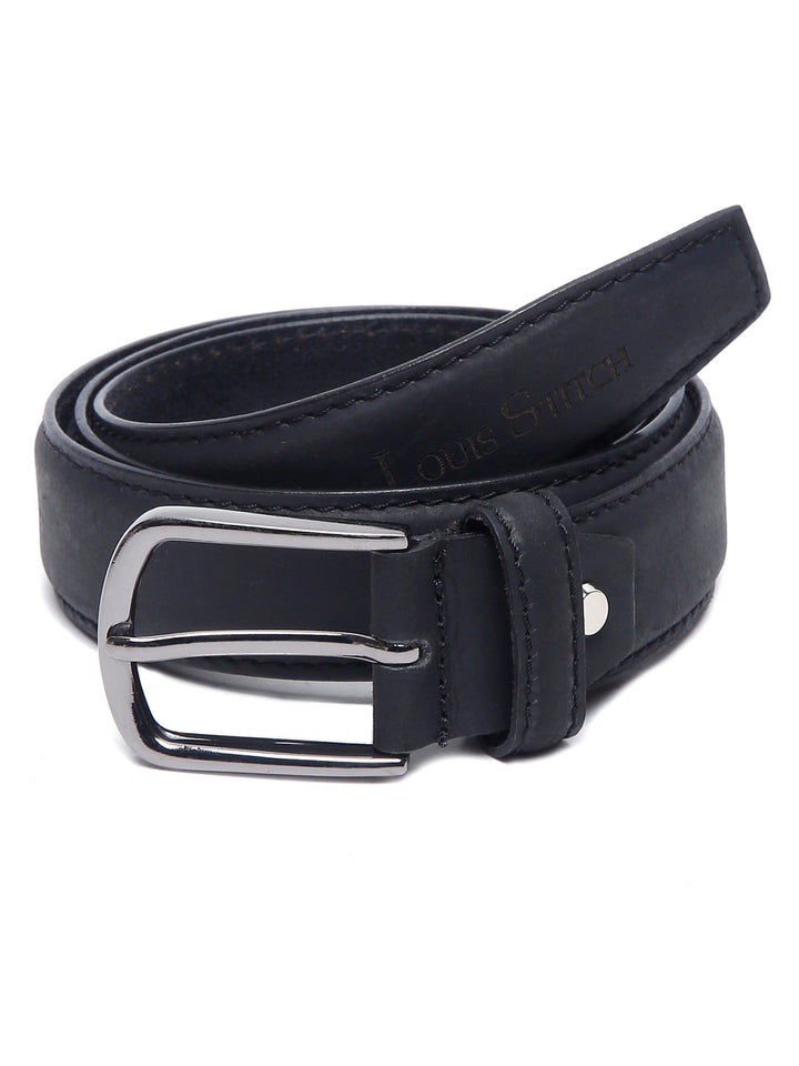 Black Men's Black Italian Leather Belt Handcrafted With Chrome Buckle