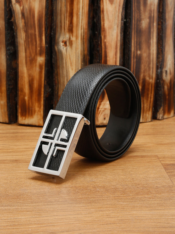 Black Men'S Black Italian Leather Handmade Belt With Chrome Buckle