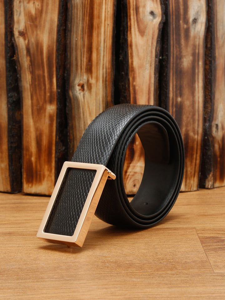 Black Men'S Black Italian Leather Handmade Belt With Golden Buckle