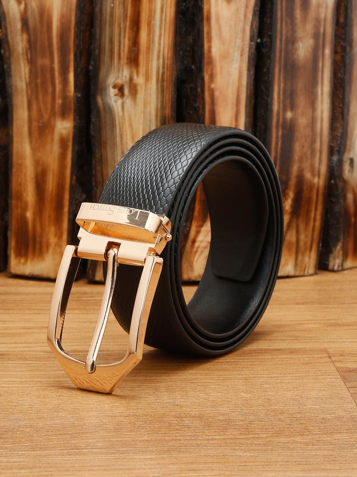 Black Men'S Black Italian Leather Handmade Belt With Golden Buckle