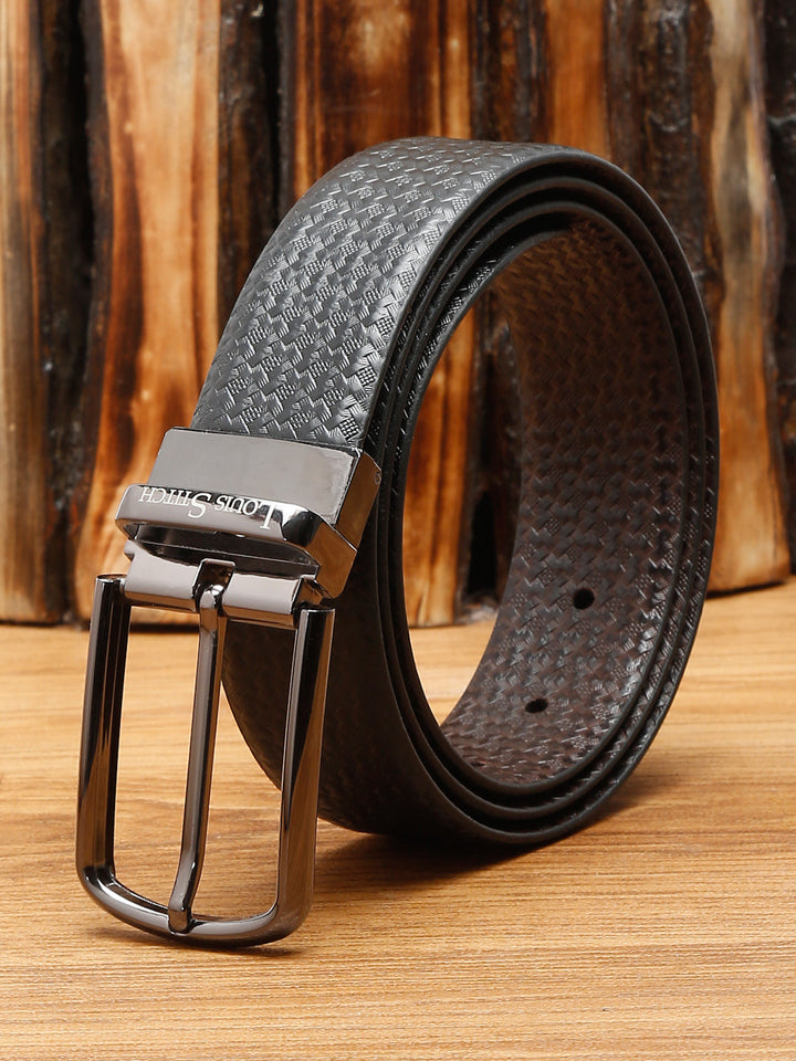 Black/Brown/Gunmetal Men's Black & Brown Formal Italian Leather Reversible Belt For Men