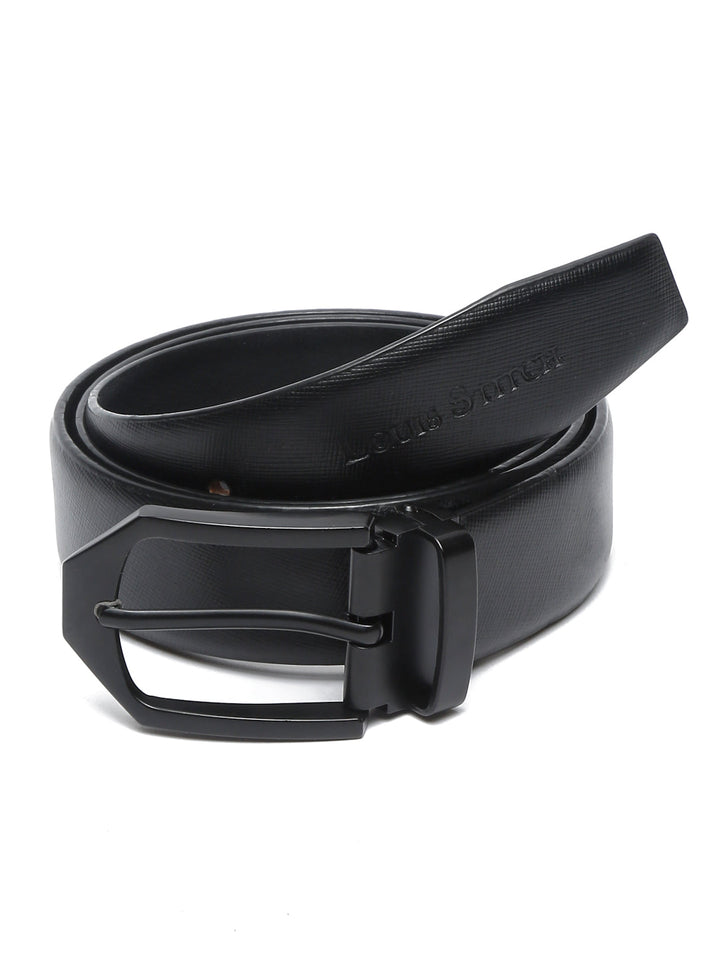 Black/Matt Gunmetal Men's Black Formal Italian Leather Textured Belt For Men