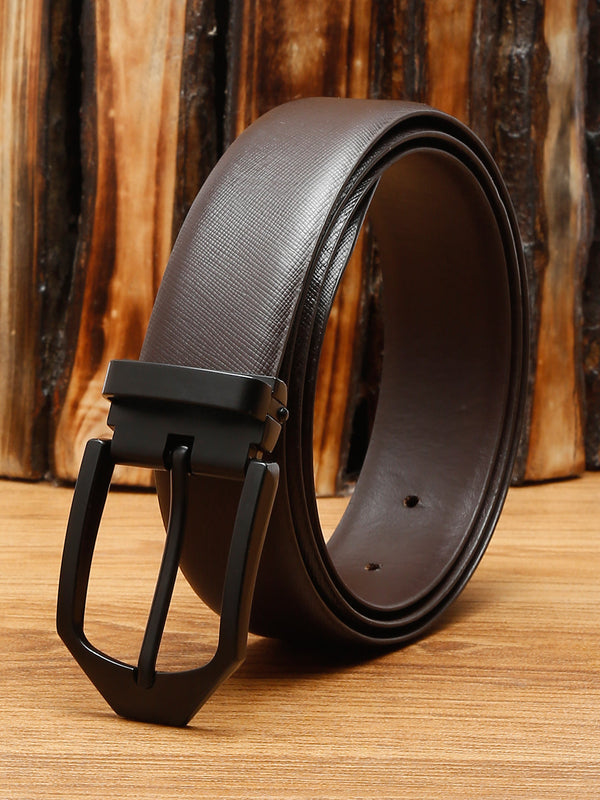 Men's Brown Formal Italian Leather Textured Belt For Men