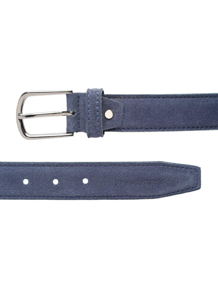 Blue Men'S Royal Blue Italian Suede Leather Belt Handcrafted With Glossy Buckle