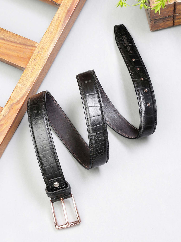 Black Men's Black Casual Italian Leather Belt For Men