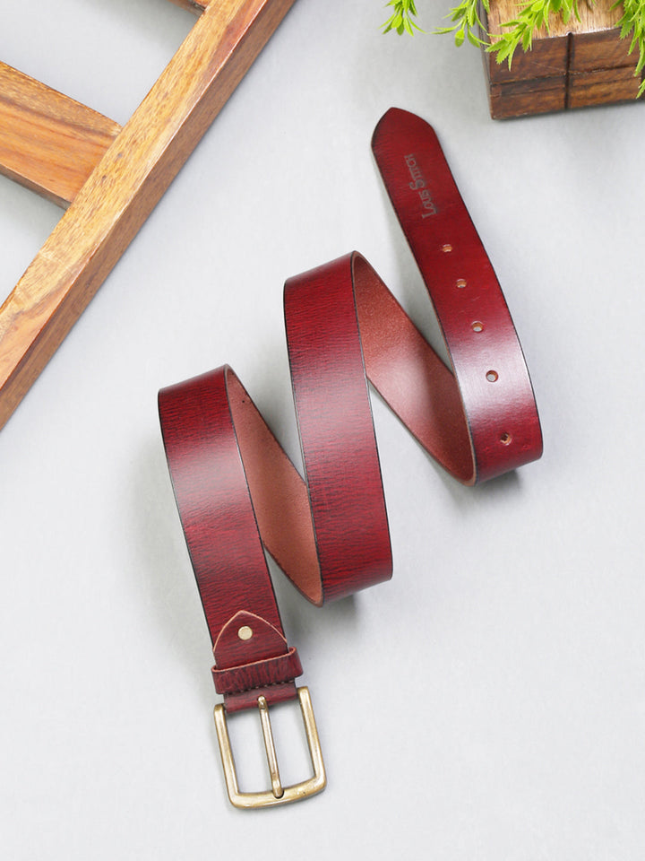 Maroon Men's Rosewood Casual Italian Leather Belt For Men