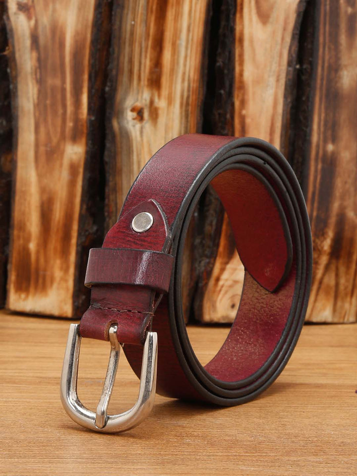 Maroon Men's Rosewood Casual Italian Leather Belt For Men