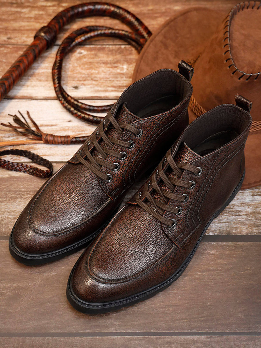 Stepthetop Men's Motorcycle Boots - Hand-Stitched Leather, Waterproof, Anti-Slip Wide Toe Work Boots