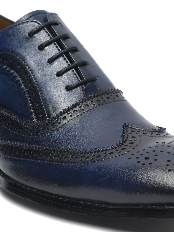 Blue Men's Premium Italian Leather Handcrafted Blue Brogue Shoes