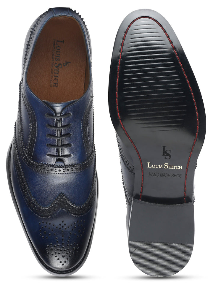  Men's Premium Italian Leather Handcrafted Blue Brogue Shoes