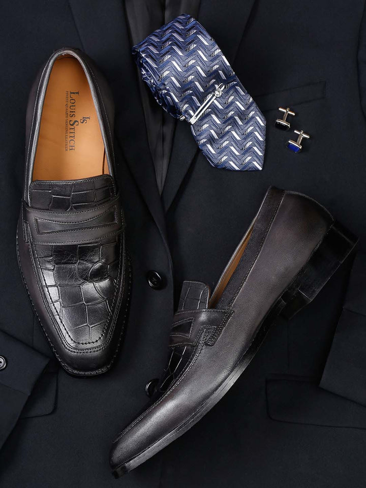 Ash Grey Premium Italian Leather Shoes for Men Formal Officewear