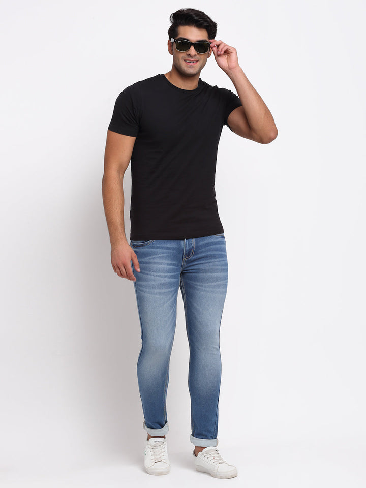 Blue Denim Mid Rise Egyptian Cotton Super Stretch Butter Comfort Jeans-Slim Fit