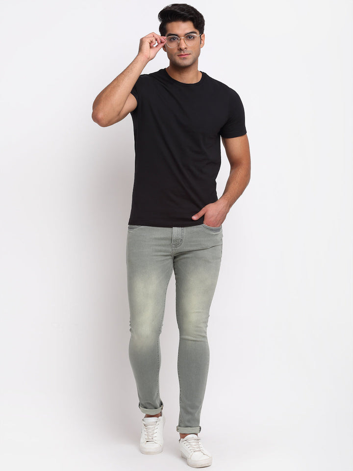 Grey Denim Mid Rise Egyptian Cotton Super Stretch Butter Comfort Jeans-Slim Fit