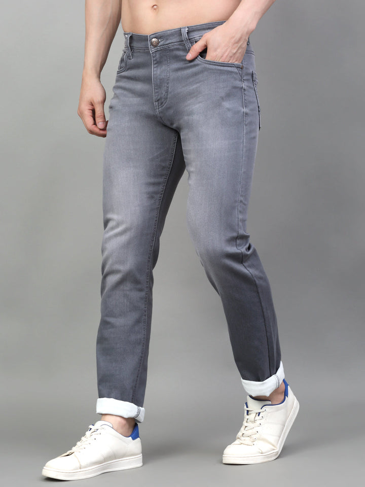 Grey Denim Mid Rise Egyptian Cotton Super Stretch Butter Comfort Jeans-Slim Fit