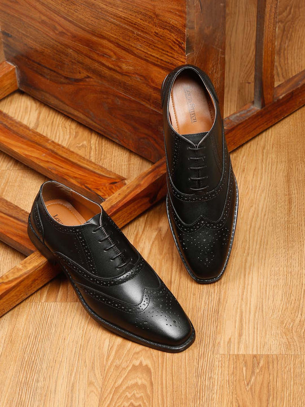 Italian Leather Wingtip Brogue Jet Black Shoes for Men