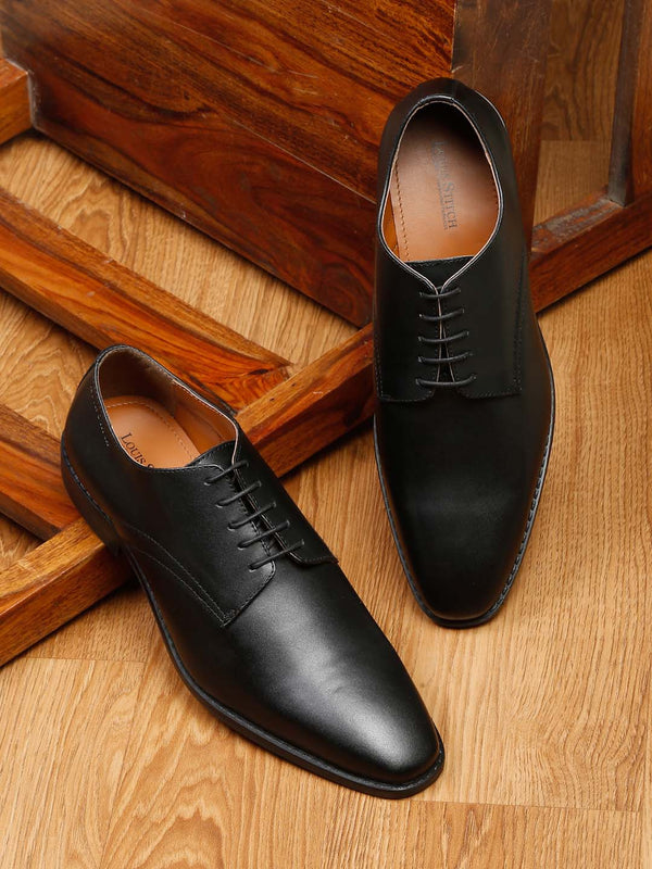 Italian Leather Derby Jet Black Shoes for Men