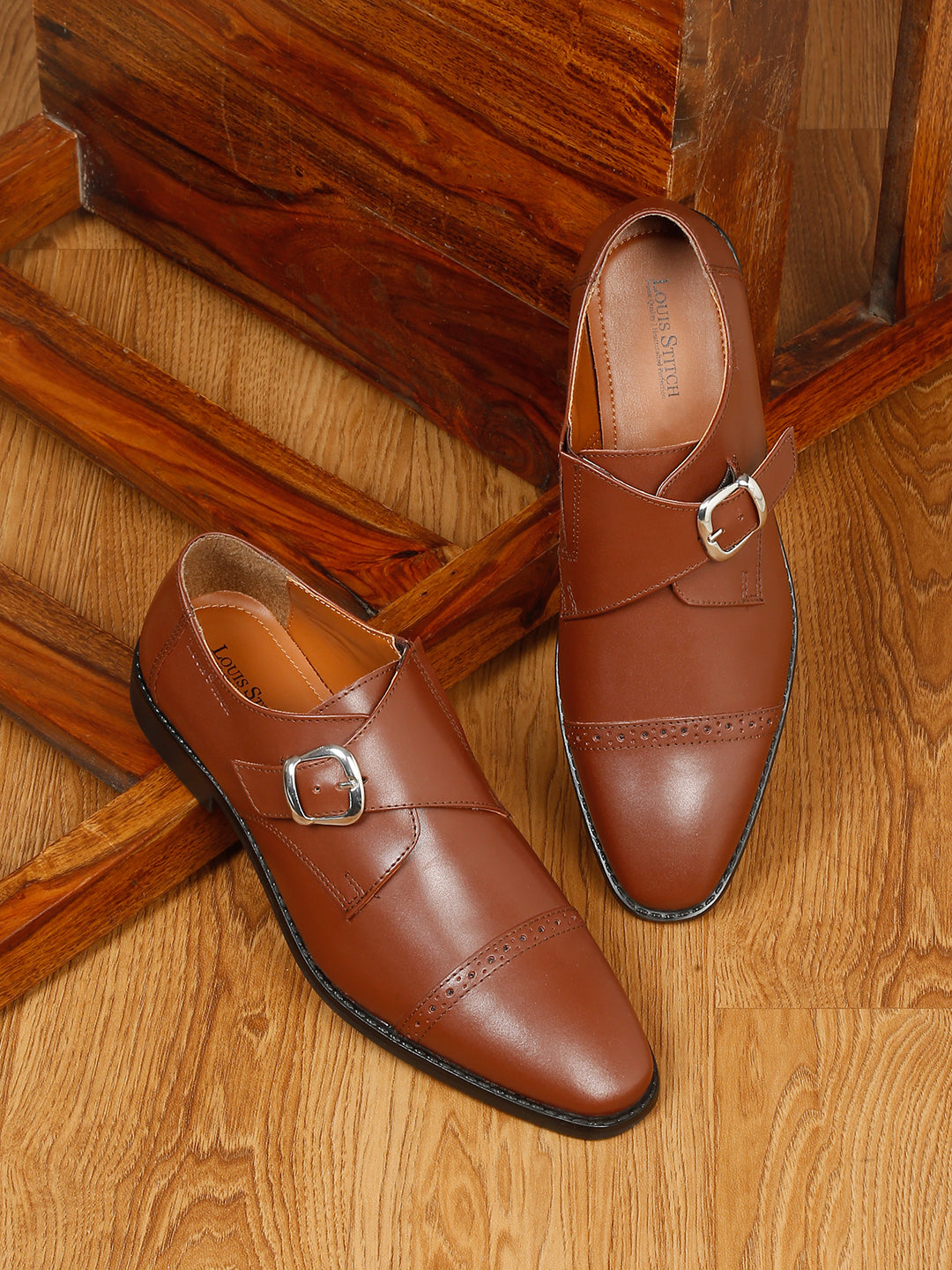 Italian Leather Single Monk Strap Russet Tan Shoes for Men