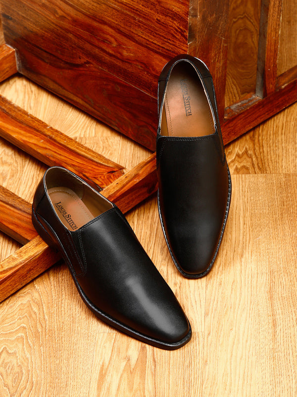 Handmade Italian Leather Formal Slipons Jet Black Shoes for Men