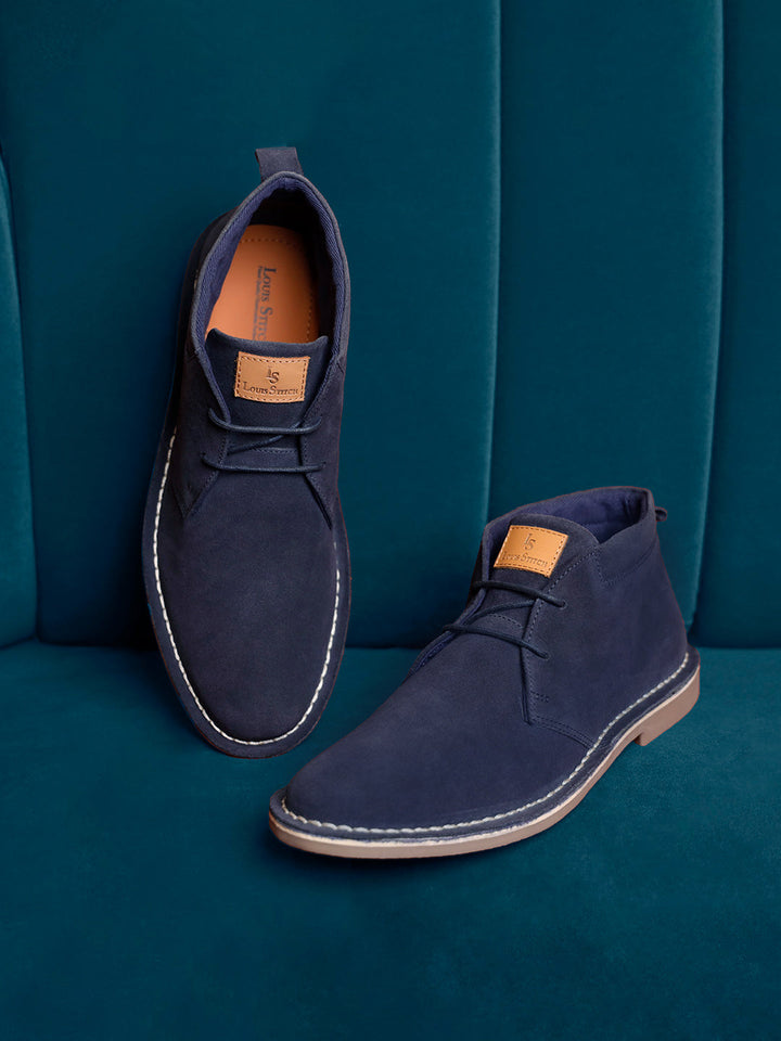 Federal Blue Italian Suede Leather British Stitch Down Chukka Boots