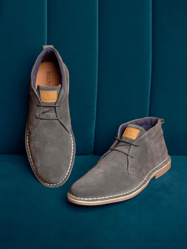 Ash Grey Italian Suede Leather British Stitch Down Chukka Boots
