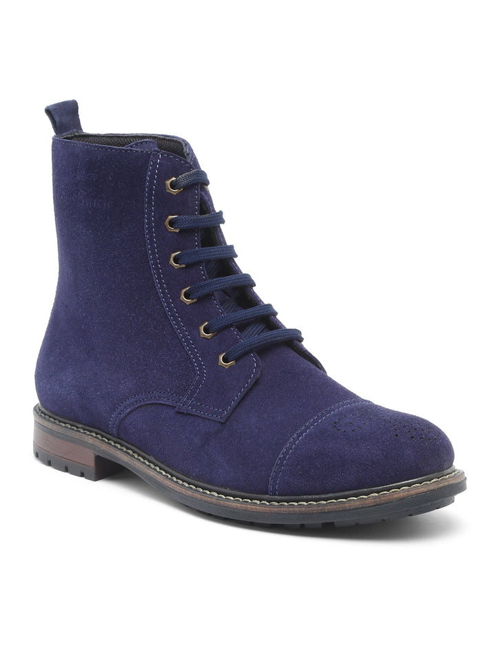 Federal Blue Handcrafted Italian Leather High Ankle Biking Boots