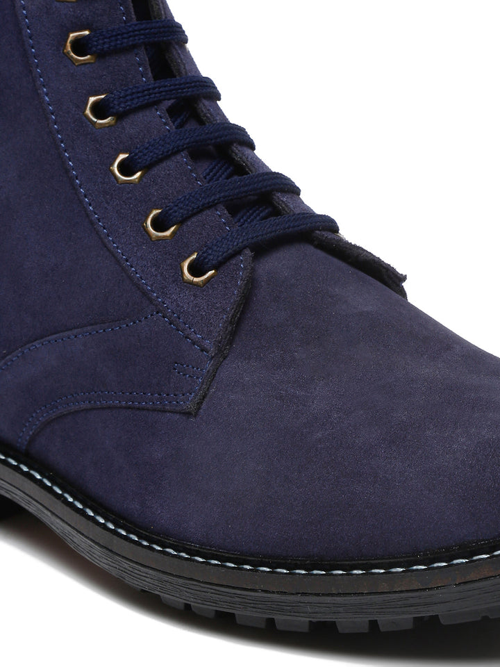 Federal Blue Handmade High Ankle Bikers Long Boot - Italian Suede Leather