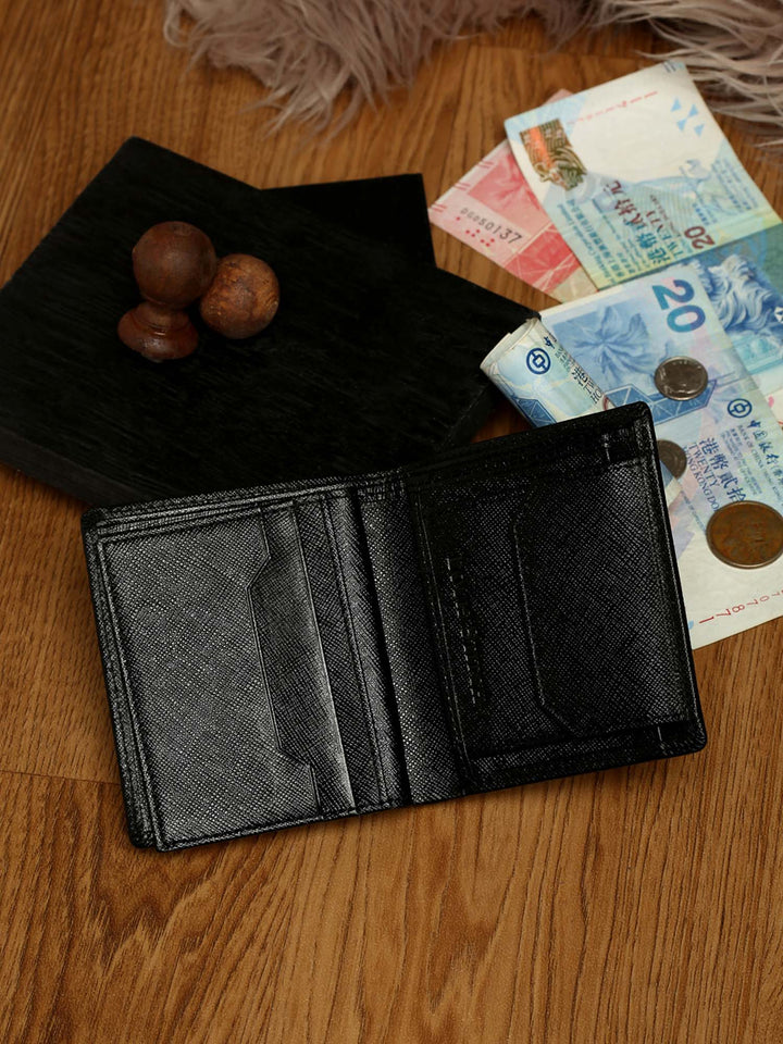  Jet Black Italian Saffiano Leather RFID Wallet