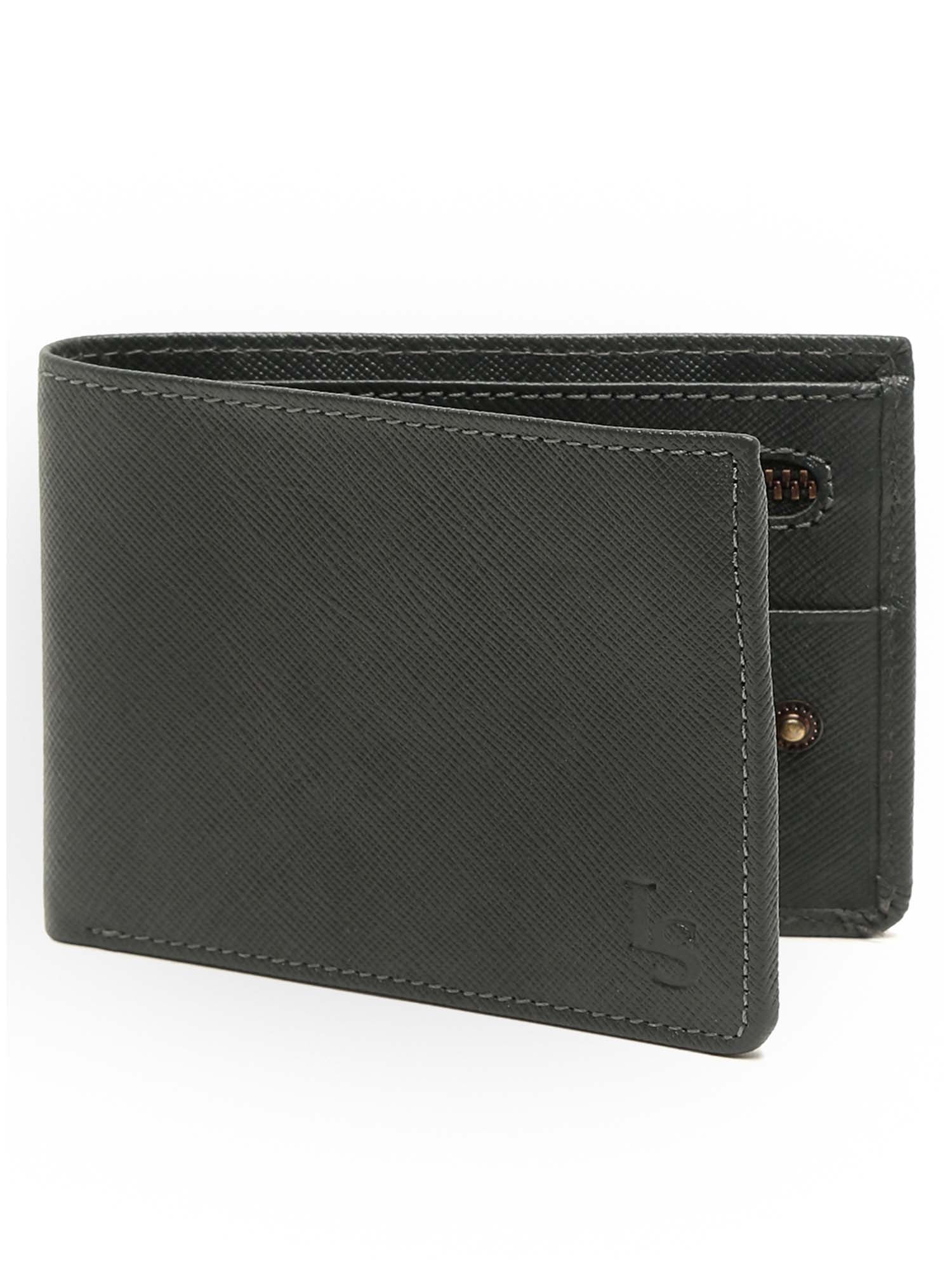 Grey Italian Saffiano Leather Zipper Wallet